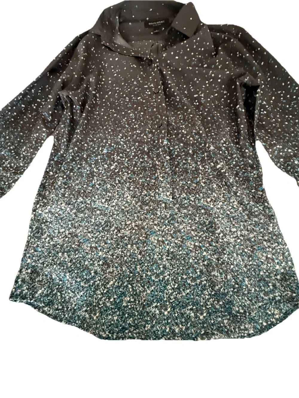 Banana Republic Black to Teal Ombre Sparkle Button-Down